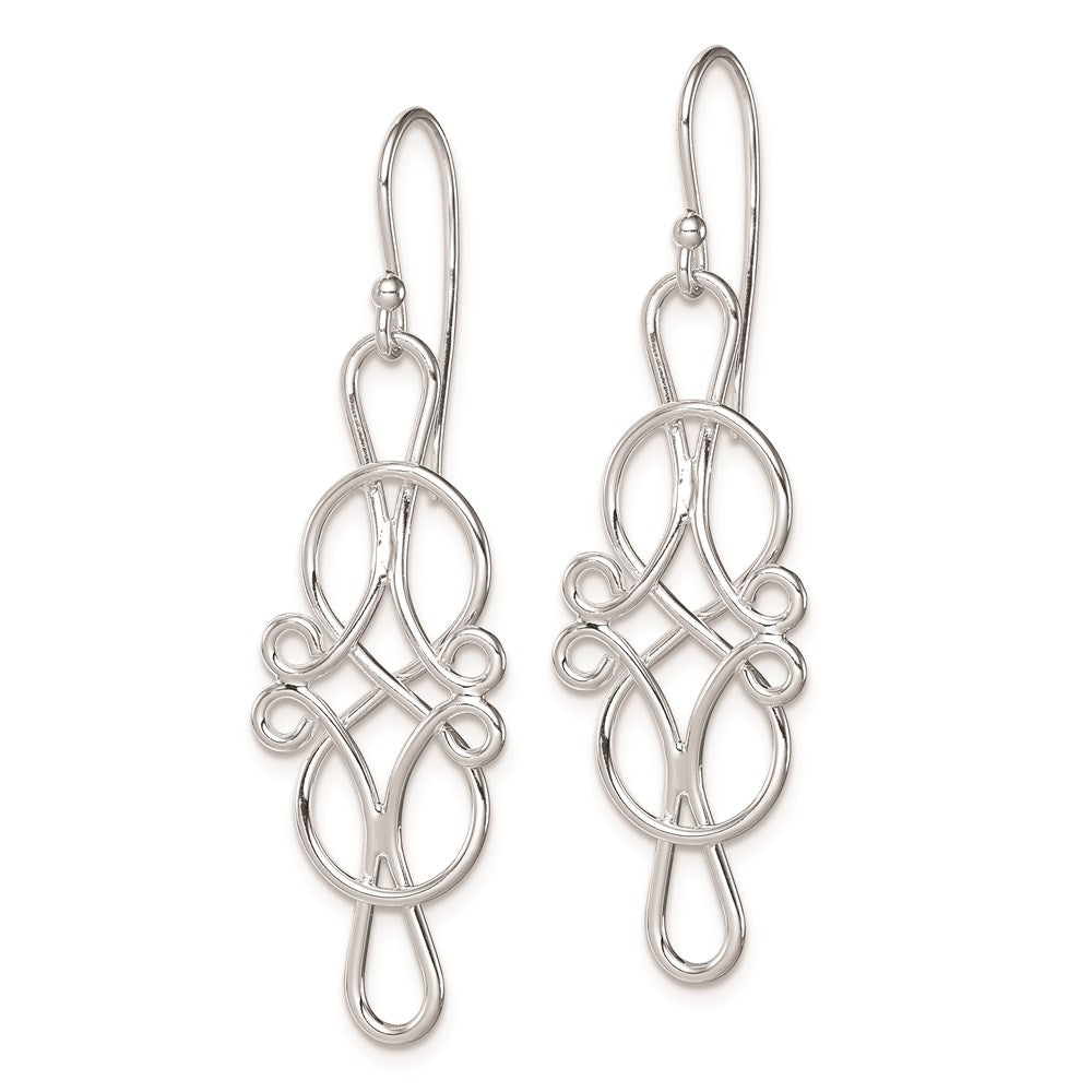 QE8917 Sterling Silver Rhodium-plated Fancy Knot Design Dangle Earrings