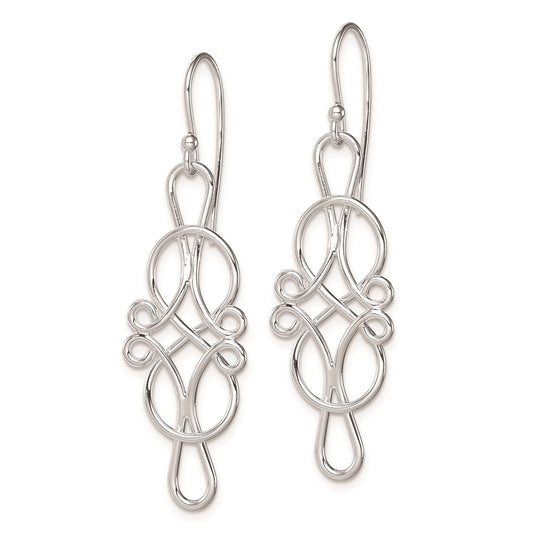 QE8917 Sterling Silver Rhodium-plated Fancy Knot Design Dangle Earrings