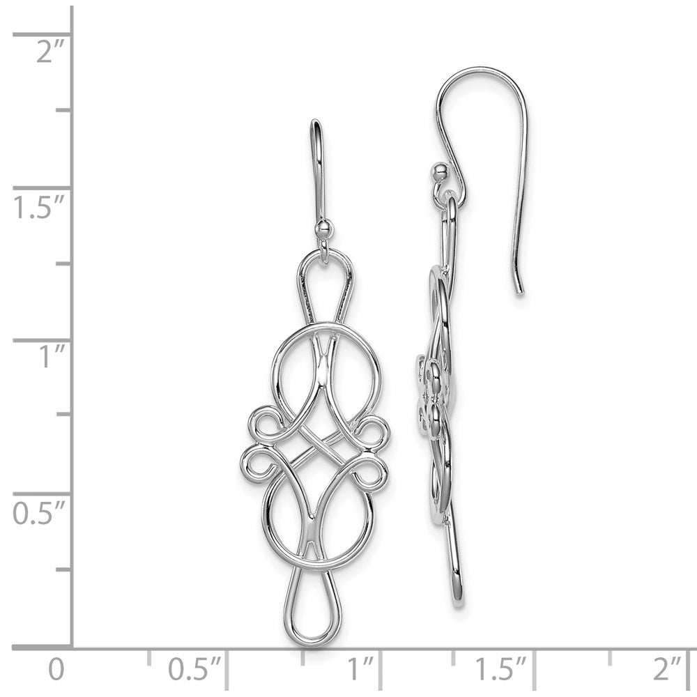QE8917 Sterling Silver Rhodium-plated Fancy Knot Design Dangle Earrings