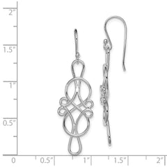 QE8917 Sterling Silver Rhodium-plated Fancy Knot Design Dangle Earrings