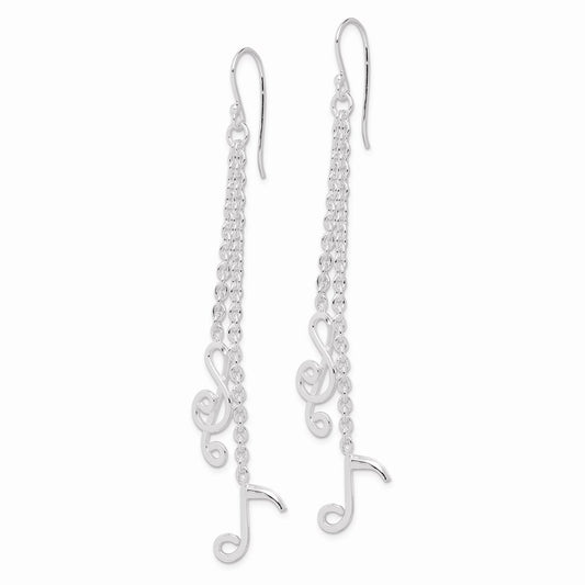 QE8920 Sterling Silver Rhodium-plated Musical Notes Dangle Earrings