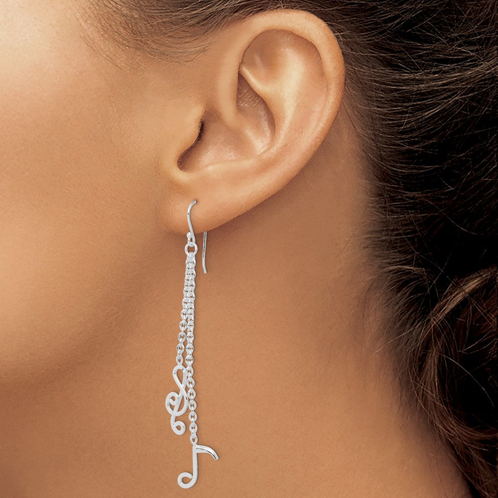 QE8920 Sterling Silver Rhodium-plated Musical Notes Dangle Earrings