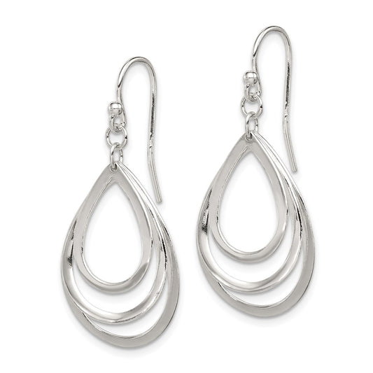 QE8942 Sterling Silver Polished Triple Teardrop Dangle Earrings