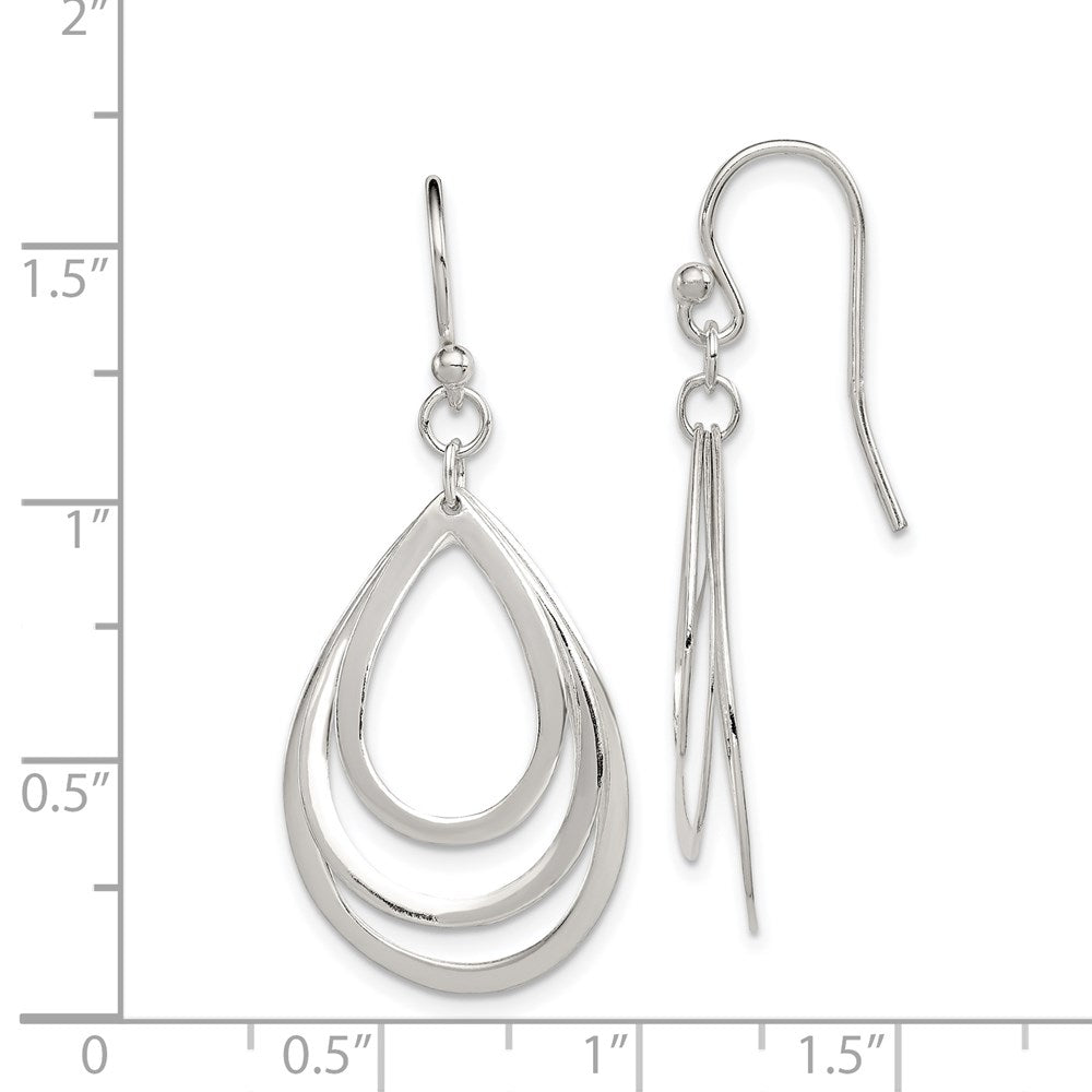 QE8942 Sterling Silver Polished Triple Teardrop Dangle Earrings