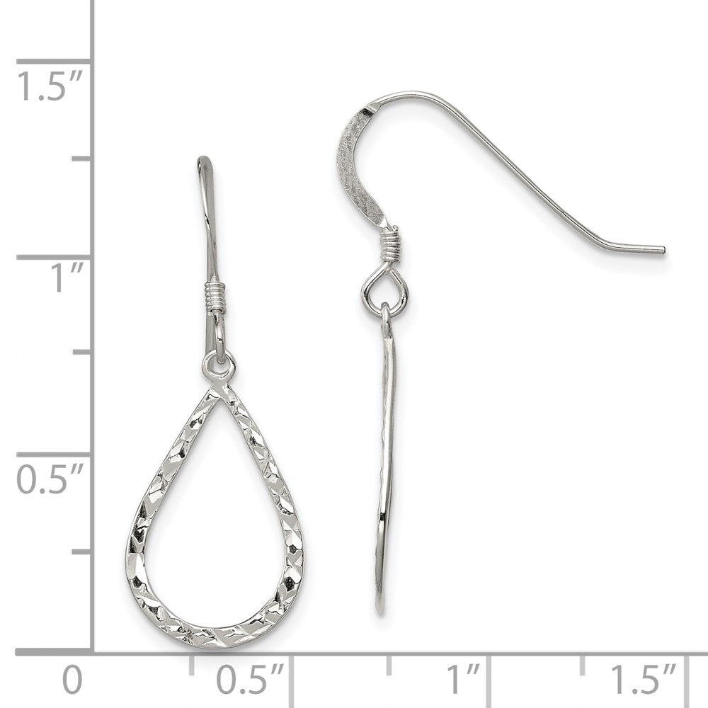 QE8944 Sterling Silver Polished & D/C Teardrop Dangle Shepherd Hook Earrings