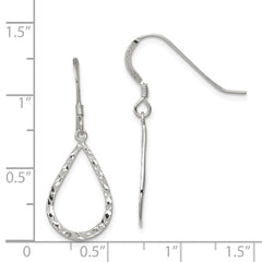 QE8944 Sterling Silver Polished & D/C Teardrop Dangle Shepherd Hook Earrings