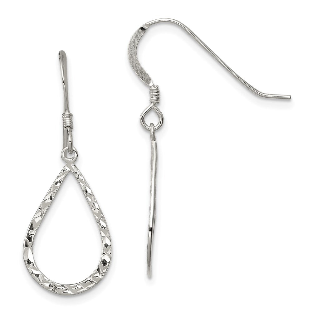 QE8944 Sterling Silver Polished & D/C Teardrop Dangle Shepherd Hook Earrings