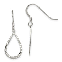 QE8944 Sterling Silver Polished & D/C Teardrop Dangle Shepherd Hook Earrings