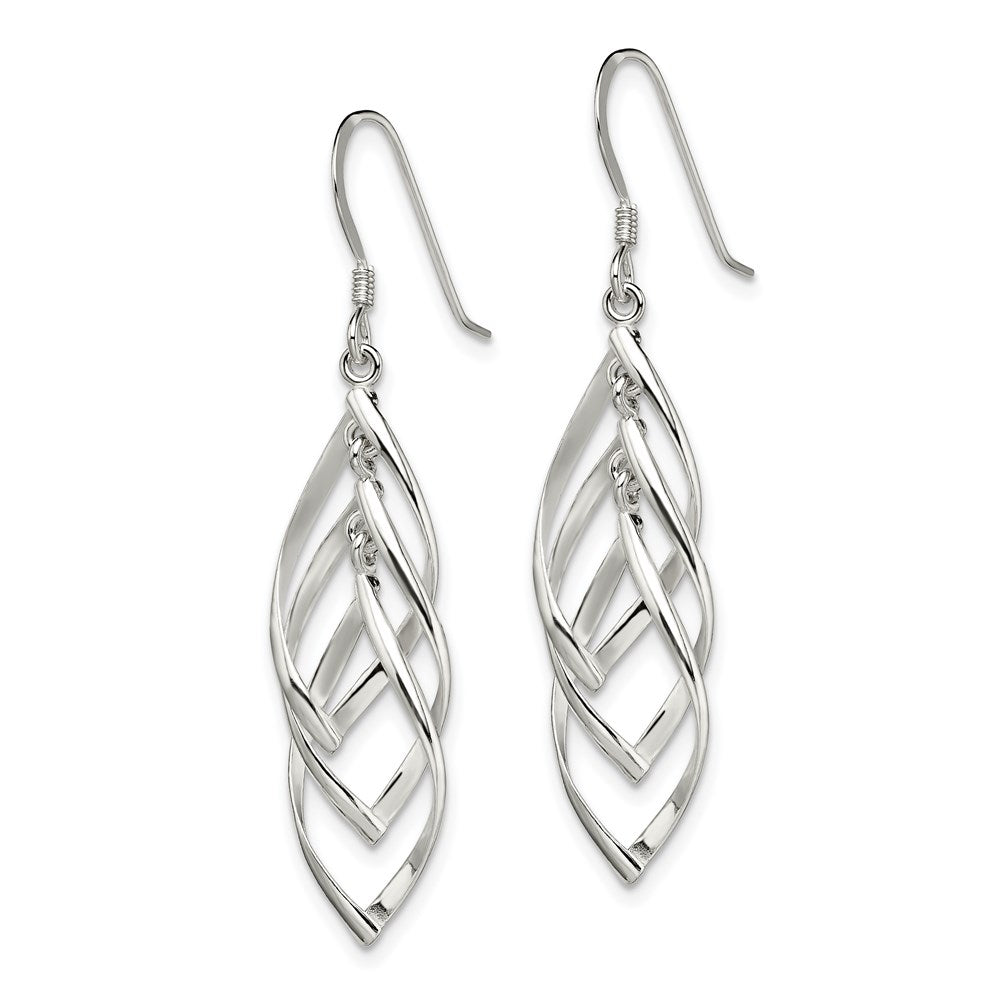 QE8945 Sterling Silver Polished Fancy Twisted  & Intertwined Dangle Earrings
