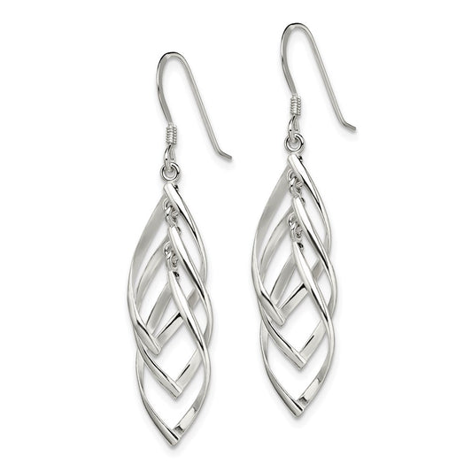 QE8945 Sterling Silver Polished Fancy Twisted  & Intertwined Dangle Earrings