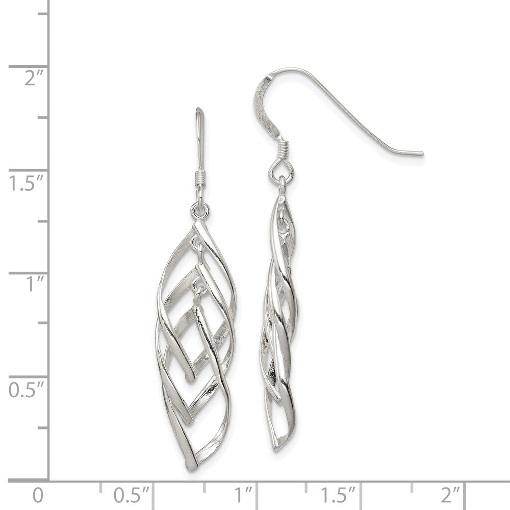 QE8945 Sterling Silver Polished Fancy Twisted  & Intertwined Dangle Earrings