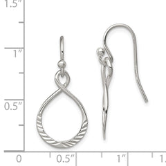 QE8948 Sterling Silver Polished & Diamond-cut Infinity Oval Dangle Earrings