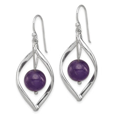 QE8959 Sterling Silver Twist Dangle Amethyst Earrings