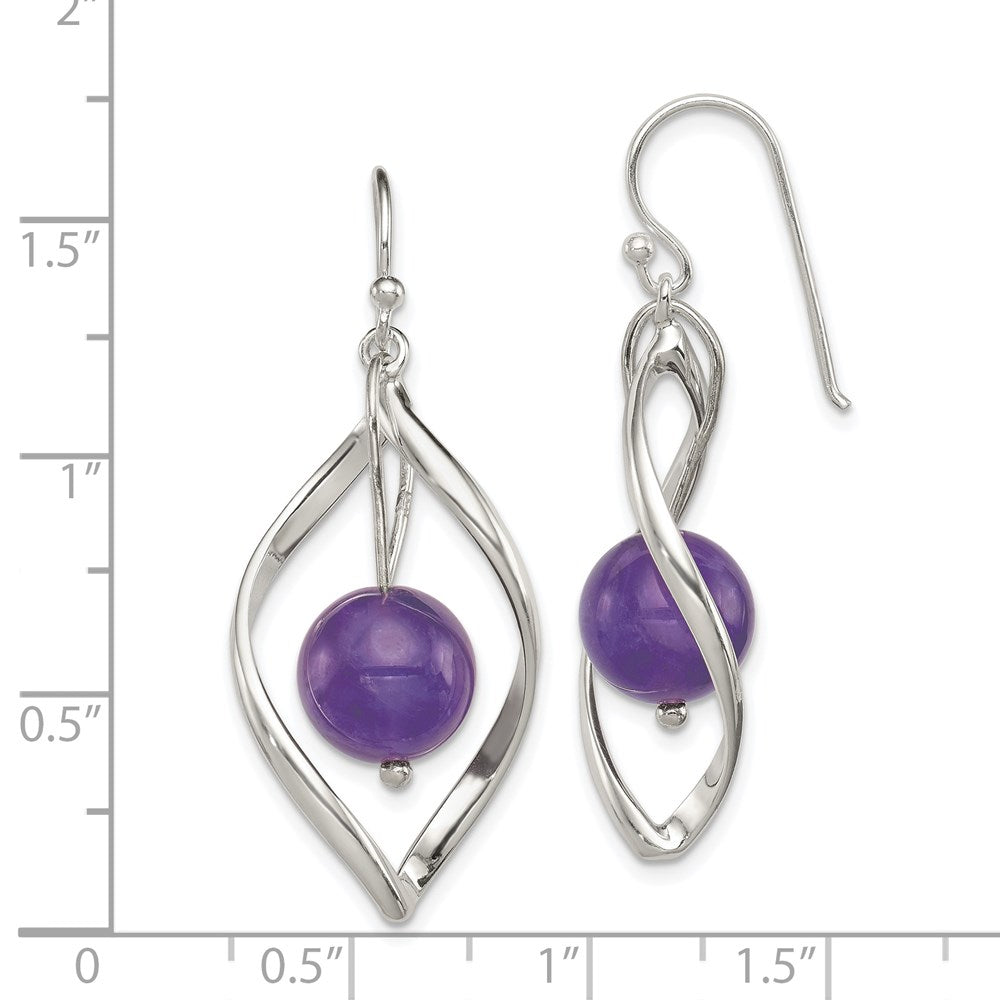 QE8959 Sterling Silver Twist Dangle Amethyst Earrings