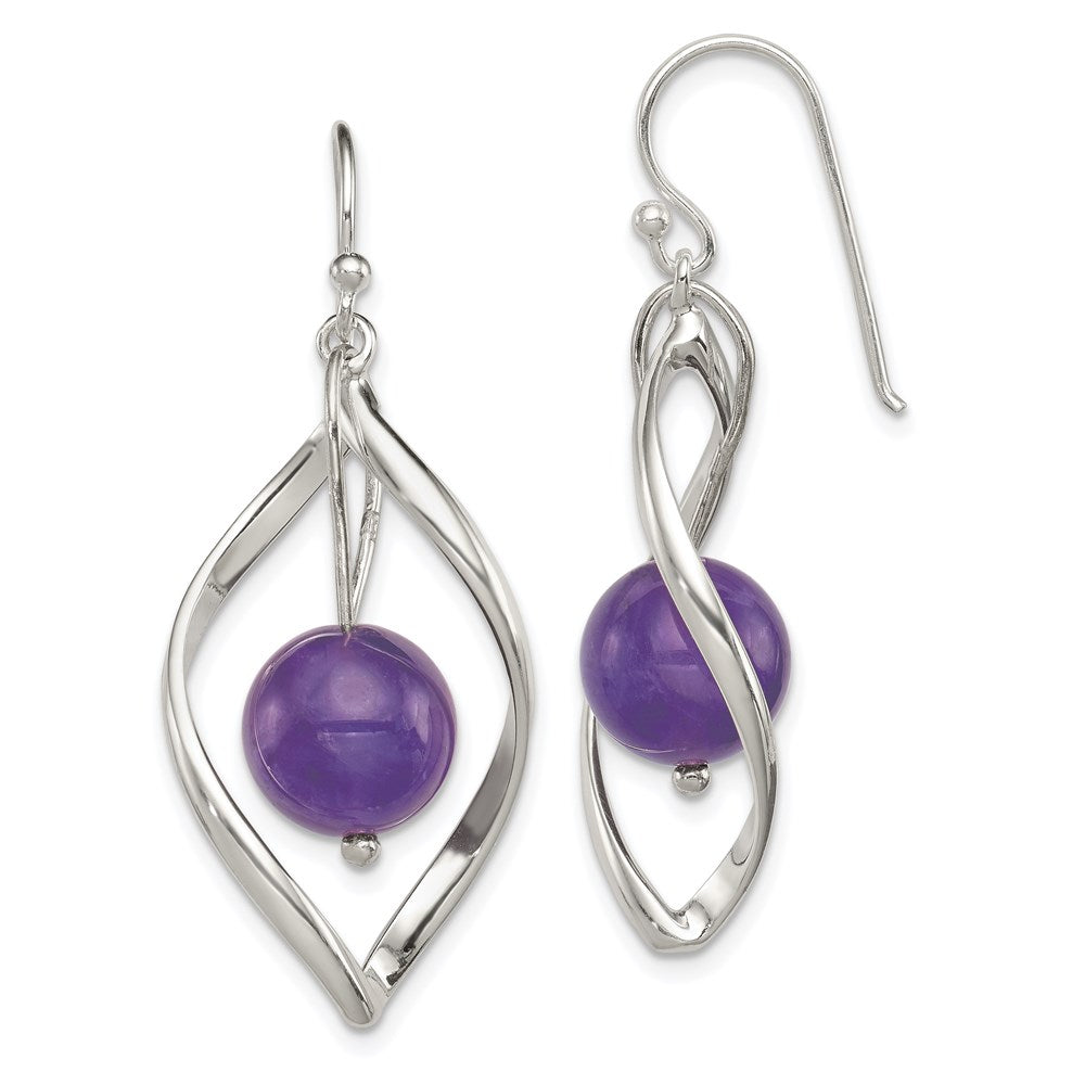 QE8959 Sterling Silver Twist Dangle Amethyst Earrings