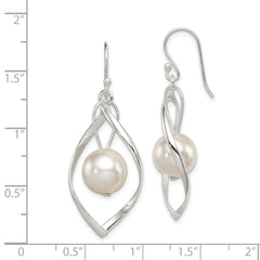 QE8960 Sterling Silver Polished Simulated Pearl Twisted Dangle Earrings