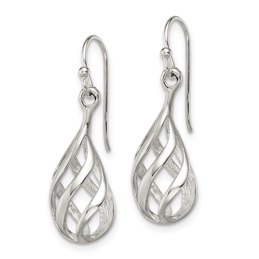 QE8962 Sterling Silver Polished Fancy Twisted Teardrop Dangle Earrings