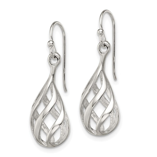 QE8962 Sterling Silver Polished Fancy Twisted Teardrop Dangle Earrings