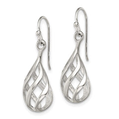 QE8962 Sterling Silver Polished Fancy Twisted Teardrop Dangle Earrings