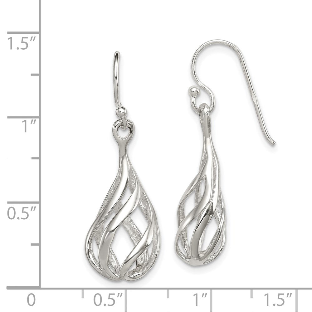 QE8962 Sterling Silver Polished Fancy Twisted Teardrop Dangle Earrings