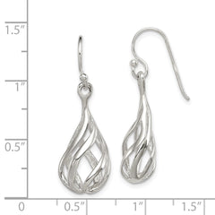 QE8962 Sterling Silver Polished Fancy Twisted Teardrop Dangle Earrings
