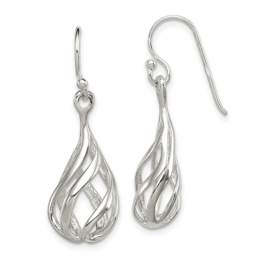 QE8962 Sterling Silver Polished Fancy Twisted Teardrop Dangle Earrings
