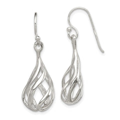 QE8962 Sterling Silver Polished Fancy Twisted Teardrop Dangle Earrings
