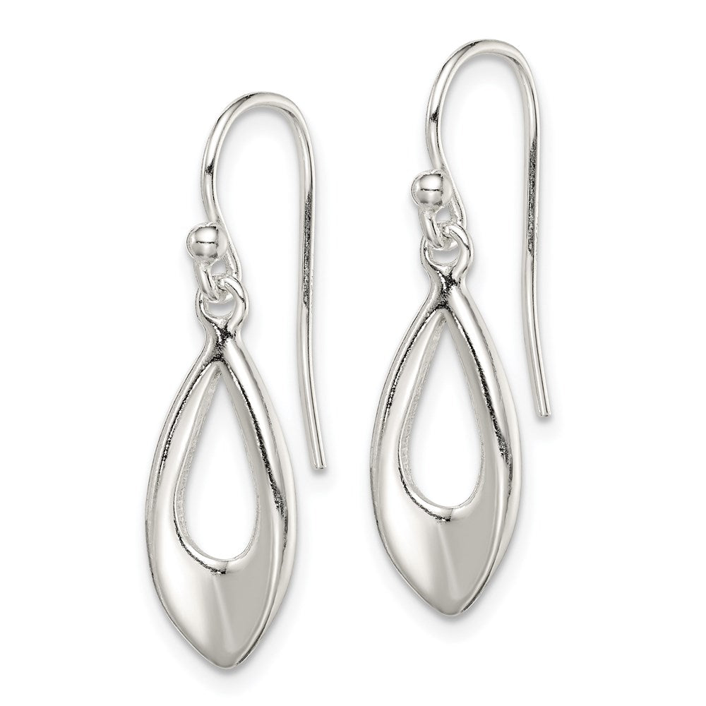 QE8983 Sterling Silver Polished Teardrop Dangle Shepherd Hook Earrings