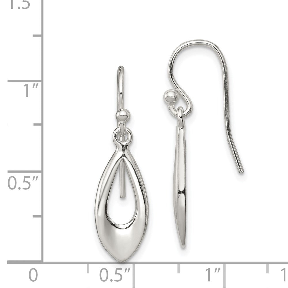 QE8983 Sterling Silver Polished Teardrop Dangle Shepherd Hook Earrings