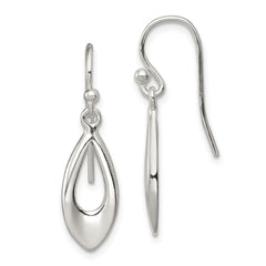 QE8983 Sterling Silver Polished Teardrop Dangle Shepherd Hook Earrings