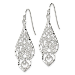 QE9004 Sterling Silver Polished & Diamond-cut Fancy Filigree Dangle Earrings