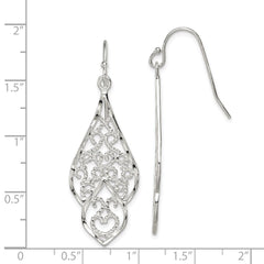 QE9004 Sterling Silver Polished & Diamond-cut Fancy Filigree Dangle Earrings