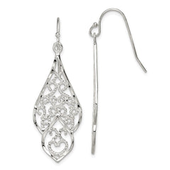 QE9004 Sterling Silver Polished & Diamond-cut Fancy Filigree Dangle Earrings