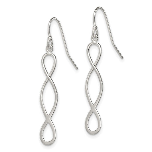 QE9032 Sterling Silver Polished Twist Design Dangle Earrings
