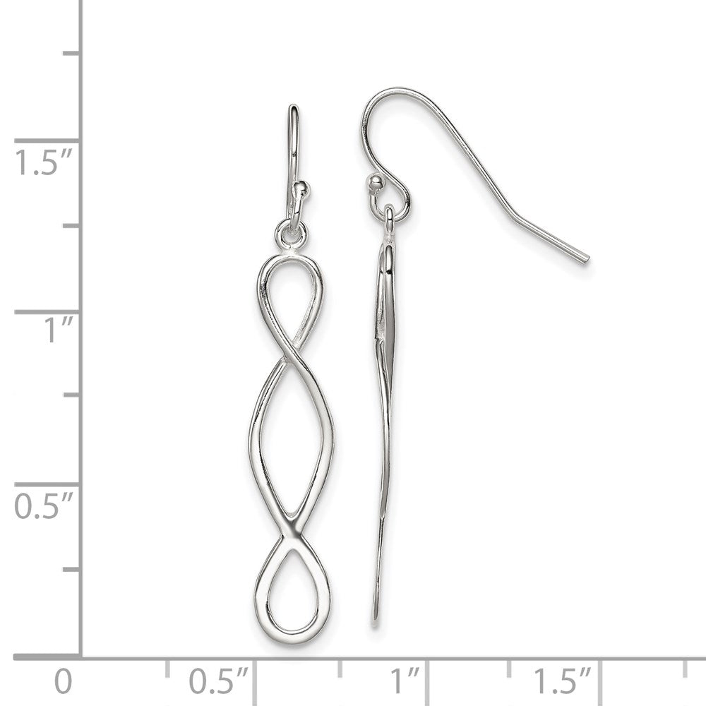 QE9032 Sterling Silver Polished Twist Design Dangle Earrings