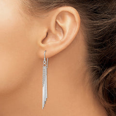 QE9034 Sterling Silver Rhodium-plated Polished Five Chains & Bars Dangle Earrings