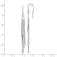 QE9034 Sterling Silver Rhodium-plated Polished Five Chains & Bars Dangle Earrings