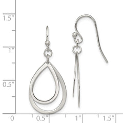 QE9063 Sterling Silver Polished Double Teardrop Dangle Shepherd Hook Earrings