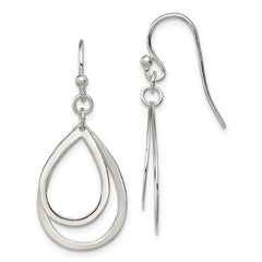 QE9063 Sterling Silver Polished Double Teardrop Dangle Shepherd Hook Earrings