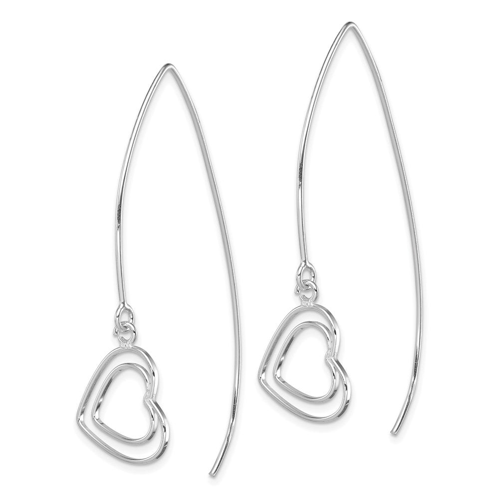 QE9075 Sterling Silver Rhodium-plated Heart Threader Earrings