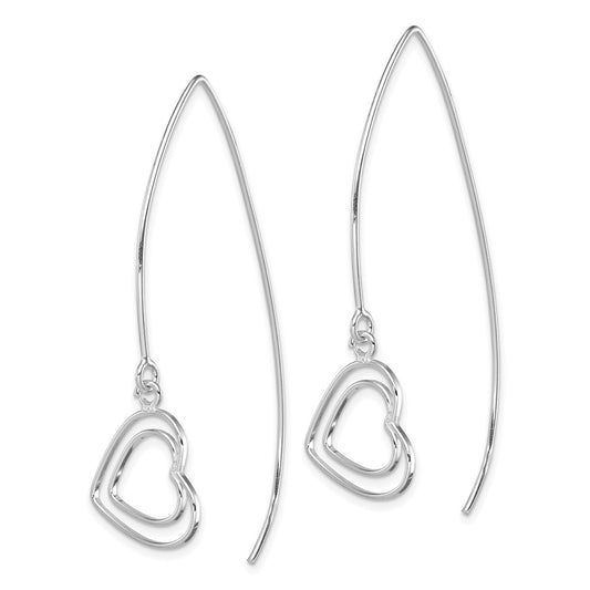 QE9075 Sterling Silver Rhodium-plated Heart Threader Earrings