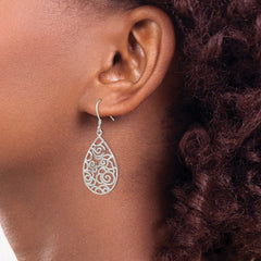 QE9097 Sterling Silver Polished Fancy Filigree Teardrop Dangle Earrings