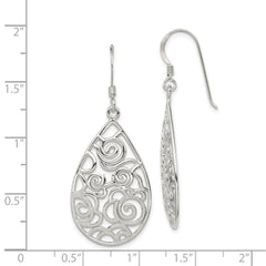QE9097 Sterling Silver Polished Fancy Filigree Teardrop Dangle Earrings