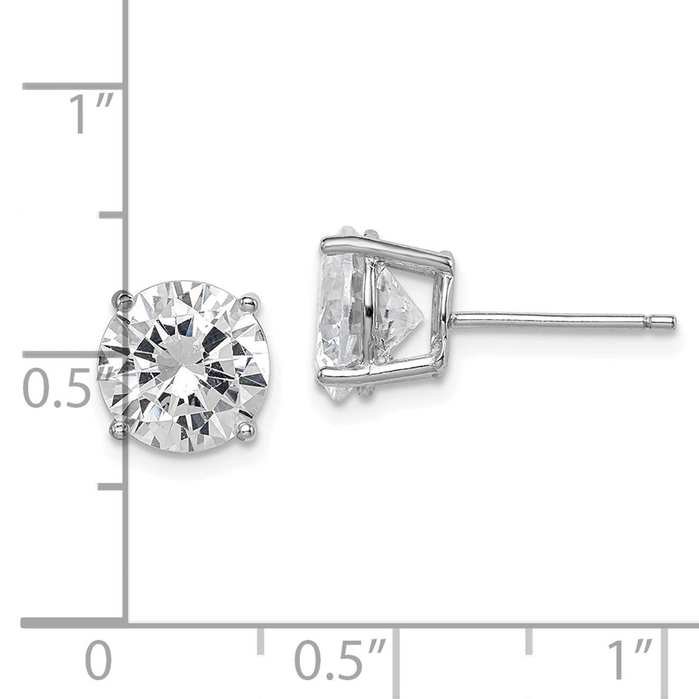 QE9098 Sterling Silver Rhodium-plated Polished Round 8mm CZ Stud Earrings