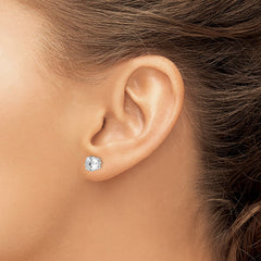 QE9099 Sterling Silver Rhodium-plated Polished Round 7mm CZ Stud Earrings