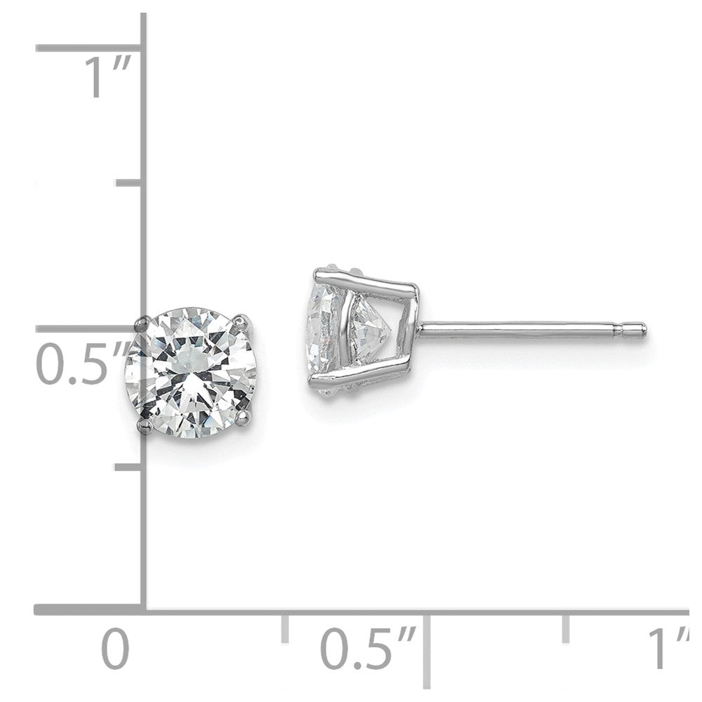 QE9100 Sterling Silver Rhodium-plated Polished Round 6mm CZ Stud Earrings