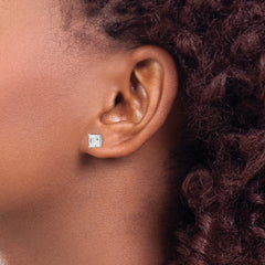 QE9103 Sterling Silver Rhodium-plated Polished Square 6mm CZ Stud Earrings