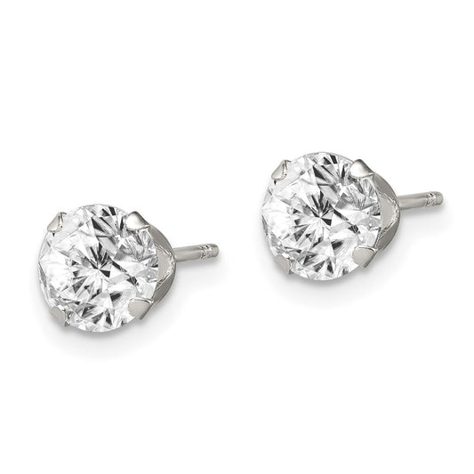 QE9107 Sterling Silver Polished Round 6mm CZ Snap Set Stud Earrings