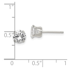 QE9107 Sterling Silver Polished Round 6mm CZ Snap Set Stud Earrings