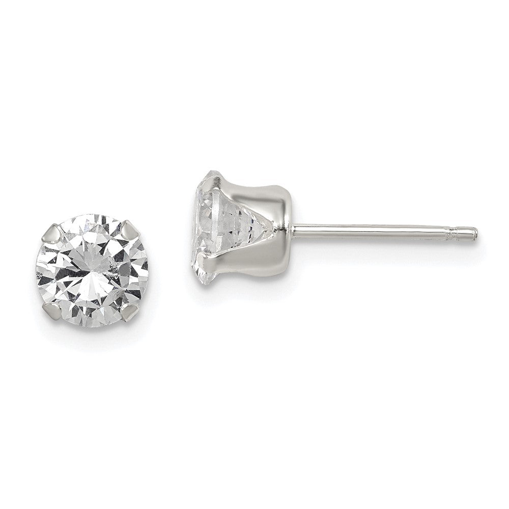 QE9107 Sterling Silver Polished Round 6mm CZ Snap Set Stud Earrings